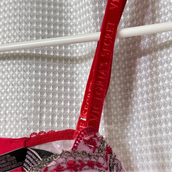 Victoria’s Secret • Very Sexy Lace Push-Up Bra • Pink & Red Mesh • Size 32B - Picture 12 of 13